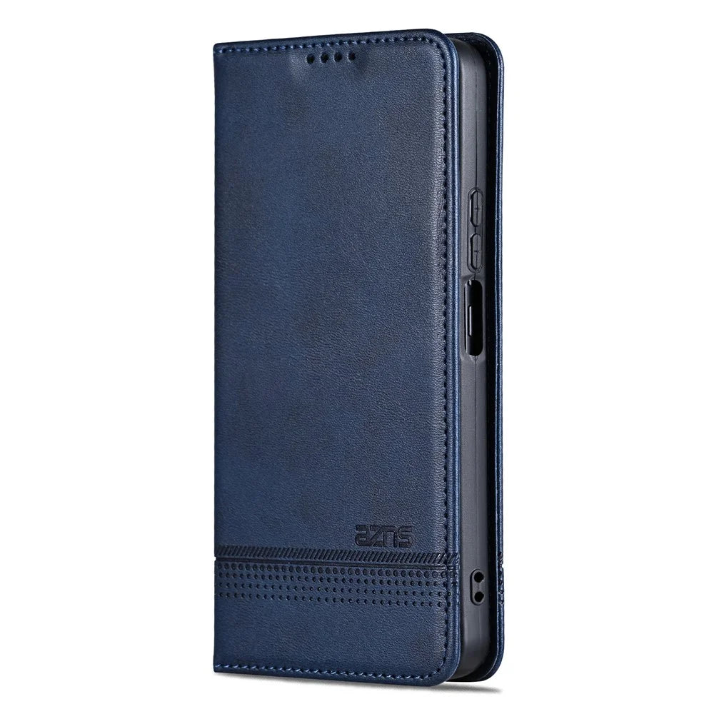AZNS For Samsung Galaxy A08 5G / A08 4G / A07 5G / A07 4G Case Cowhide Texture PU Leather Wallet Phone Cover - Blue - 7