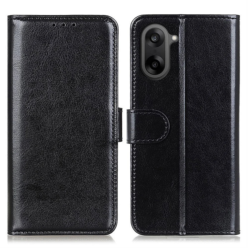 For OnePlus Nord CE5 5G / Ace 5 Racing 5G Case Crazy Horse Texture PU Leather Phone Stand Cover - Black - 1