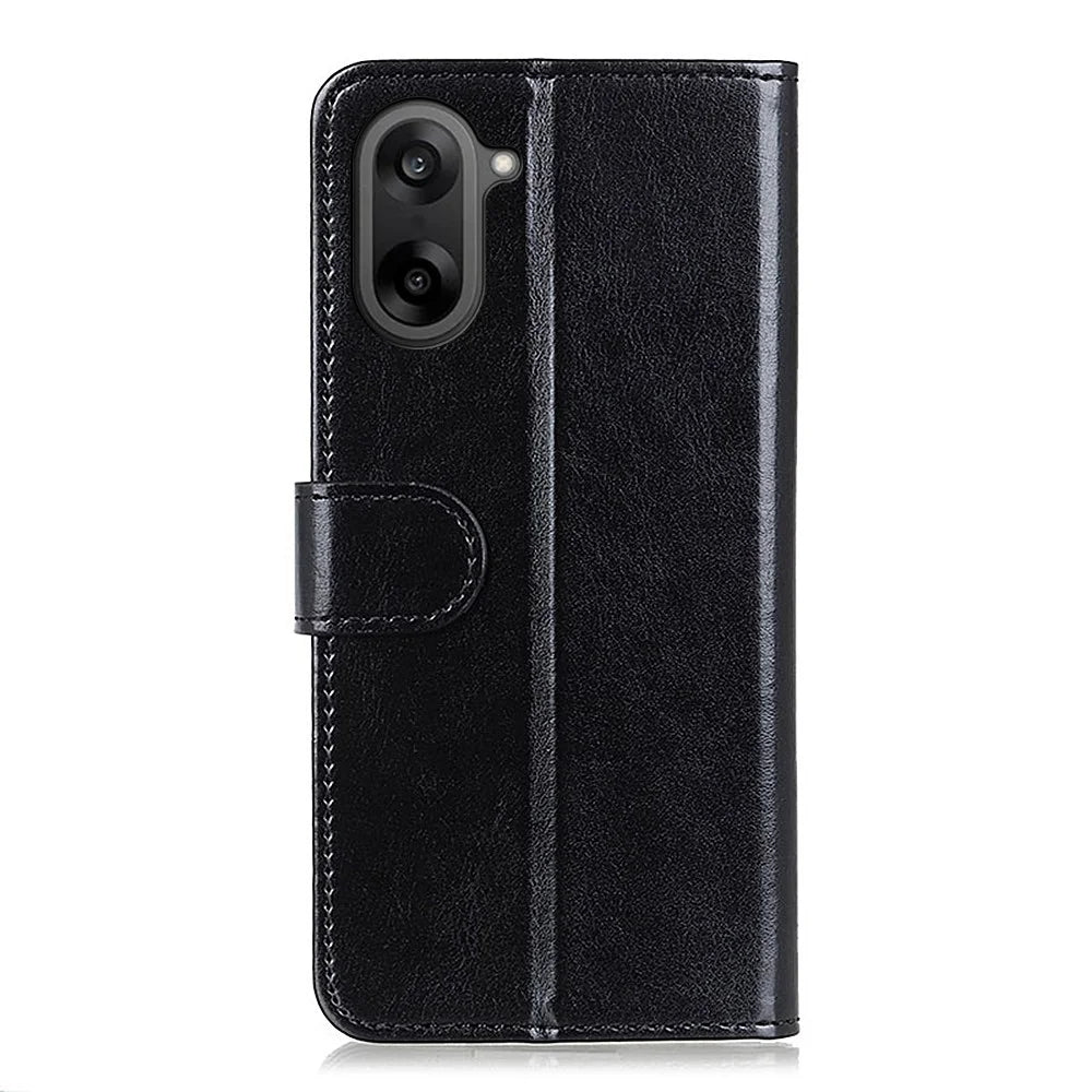 For OnePlus Nord CE5 5G / Ace 5 Racing 5G Case Crazy Horse Texture PU Leather Phone Stand Cover - Black - 6