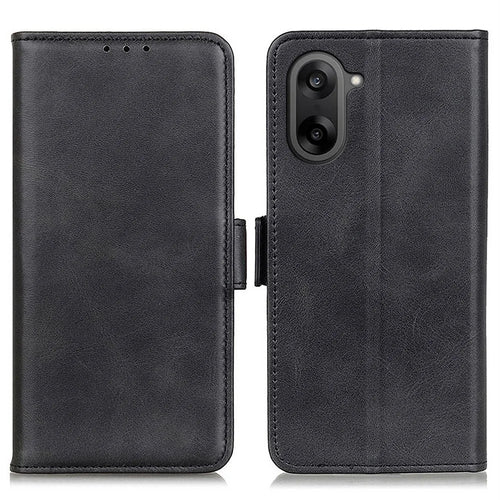 For OnePlus Nord CE5 5G / Ace 5 Racing 5G Case Stand Cowhide Texture PU Leather Phone Cover - Black - 1