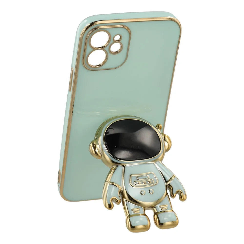 For iPhone 12 Case Electroplating Soft TPU Phone Cover with Astronaut Hidden Kickstand - Green - 4