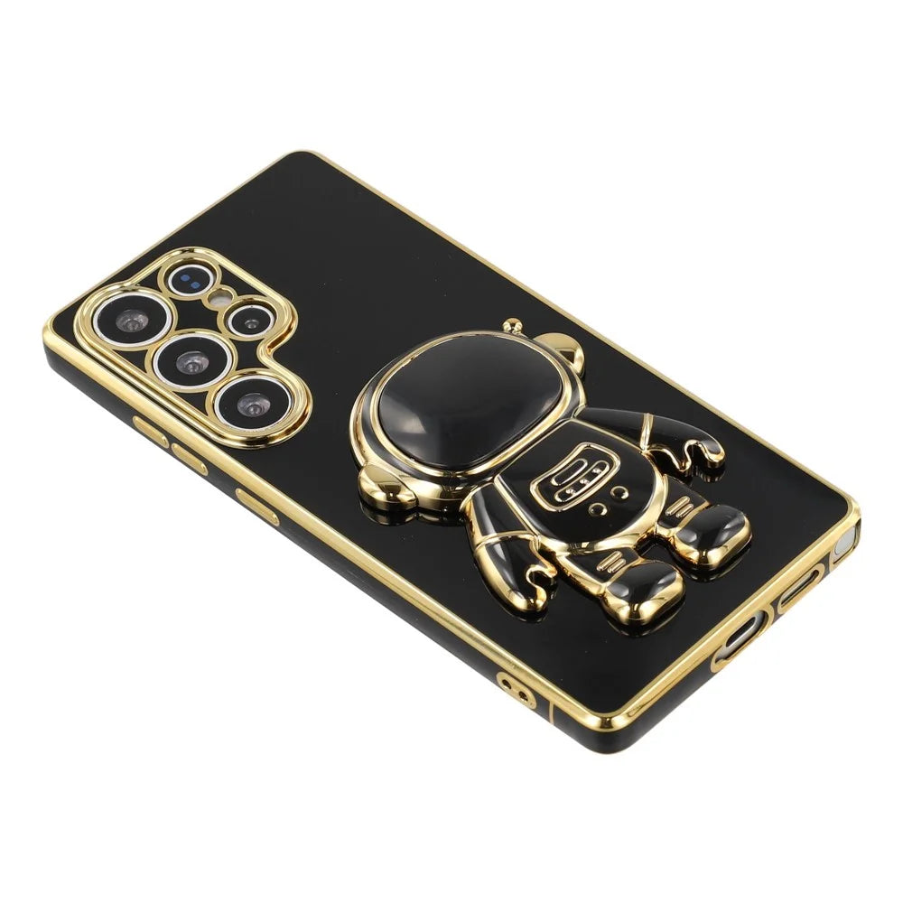 For Samsung Galaxy S24 Ultra Case Electroplating Soft TPU Phone Cover with Astronaut Hidden Kickstand - Black - 5