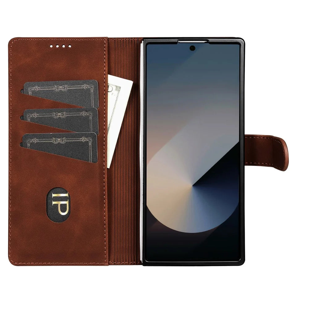 AZNS For Samsung Galaxy Z Fold7 5G Case PU Leather Wallet Phone Cover - Brown - 2