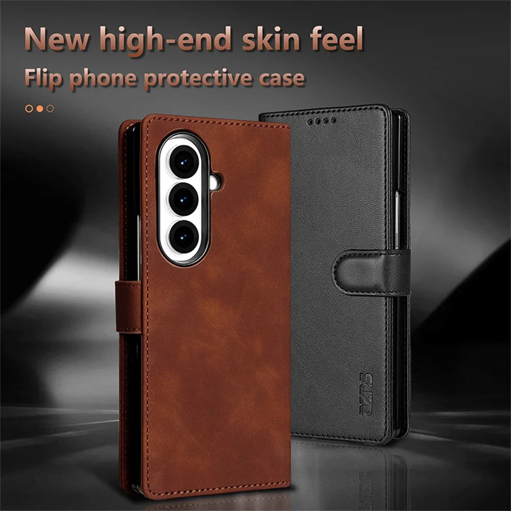 AZNS For Samsung Galaxy Z Fold7 5G Case PU Leather Wallet Phone Cover - Brown - 3
