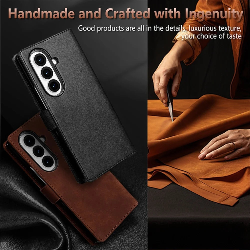 AZNS For Samsung Galaxy Z Fold7 5G Case PU Leather Wallet Phone Cover - Brown - 4