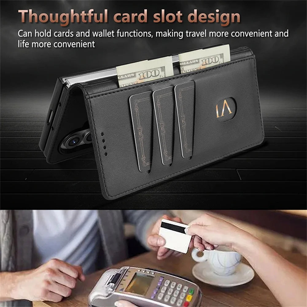 AZNS For Samsung Galaxy Z Fold7 5G Case PU Leather Wallet Phone Cover - Brown - 5