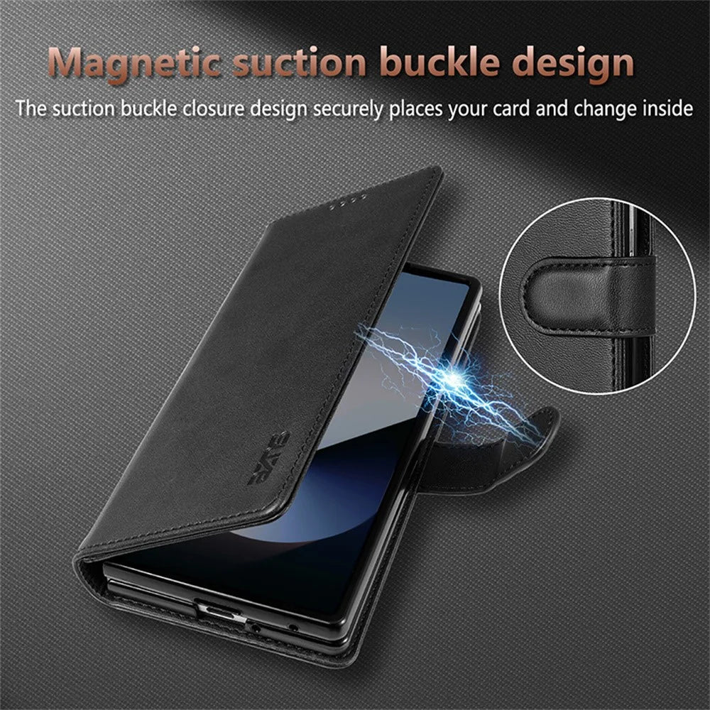 AZNS For Samsung Galaxy Z Fold7 5G Case PU Leather Wallet Phone Cover - Brown - 7