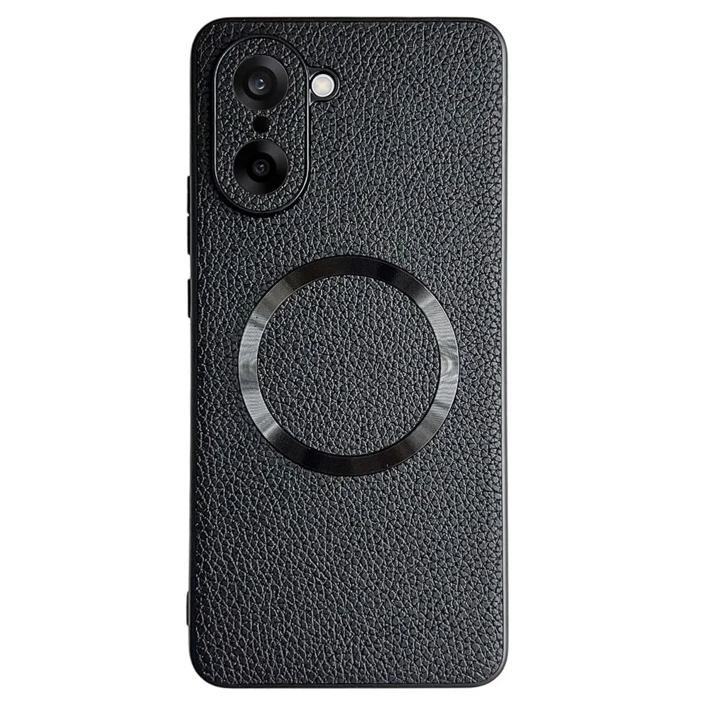 For OnePlus Nord CE5 5G / Ace 5 Racing 5G Magnetic Case Litchi Texture PU Leather + TPU Phone Back Cover - Black - 1