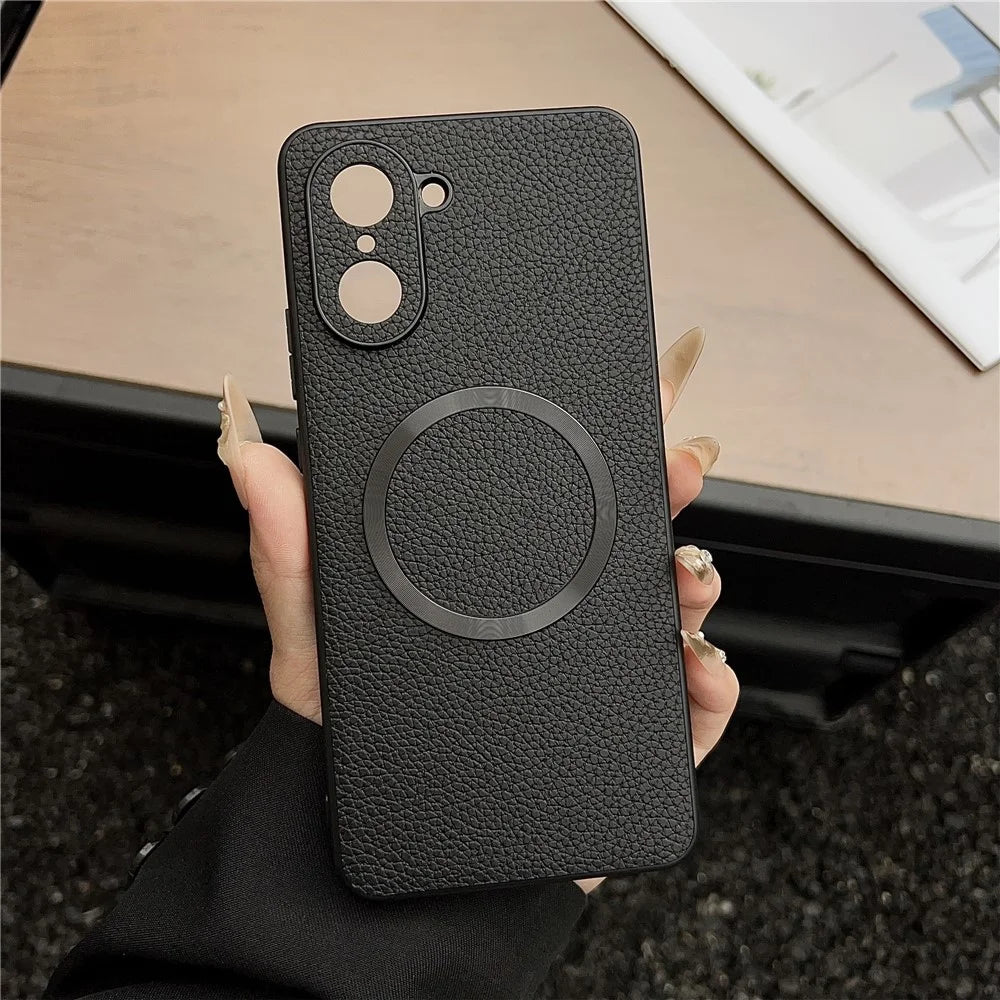 For OnePlus Nord CE5 5G / Ace 5 Racing 5G Magnetic Case Litchi Texture PU Leather + TPU Phone Back Cover - Black - 2