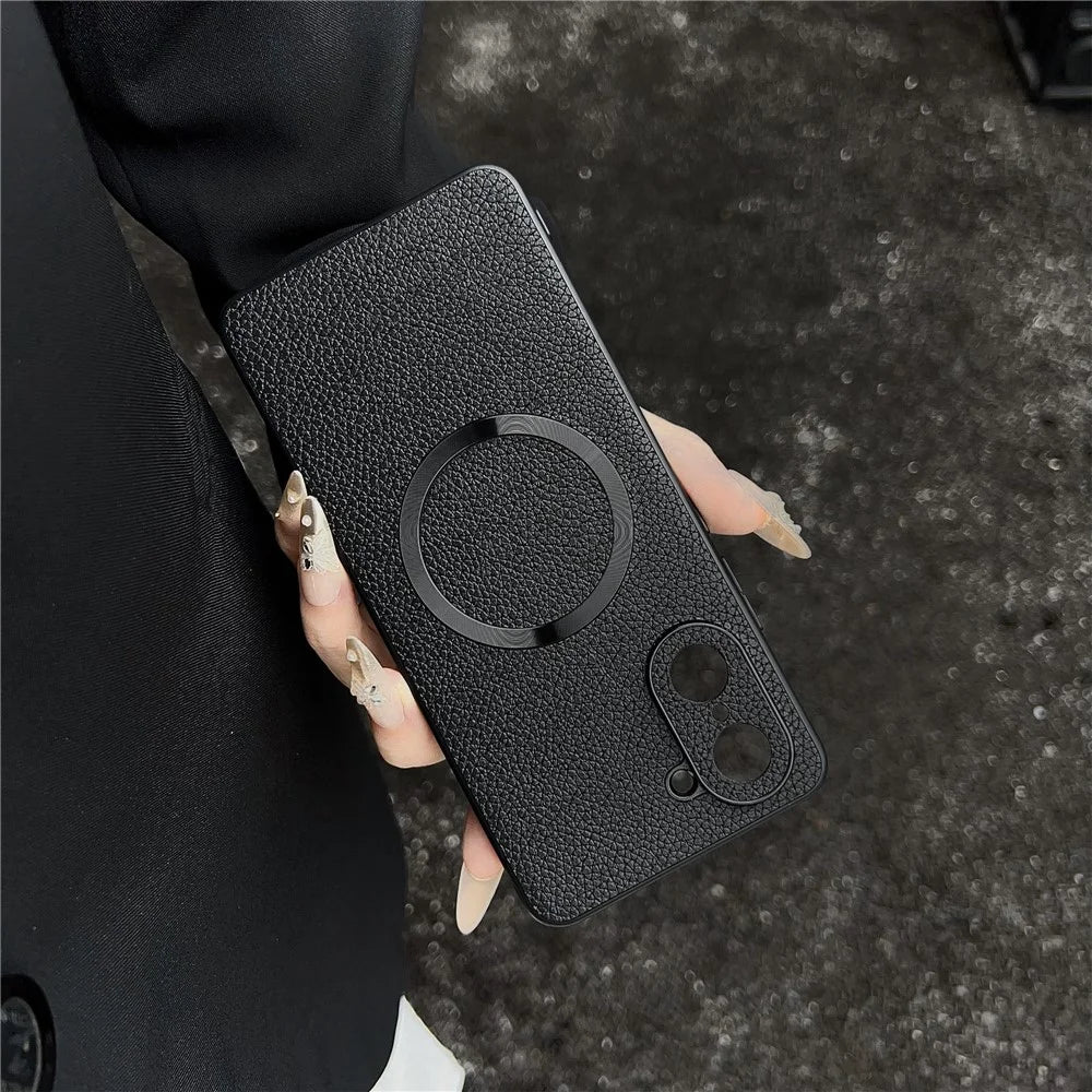 For OnePlus Nord CE5 5G / Ace 5 Racing 5G Magnetic Case Litchi Texture PU Leather + TPU Phone Back Cover - Black - 3