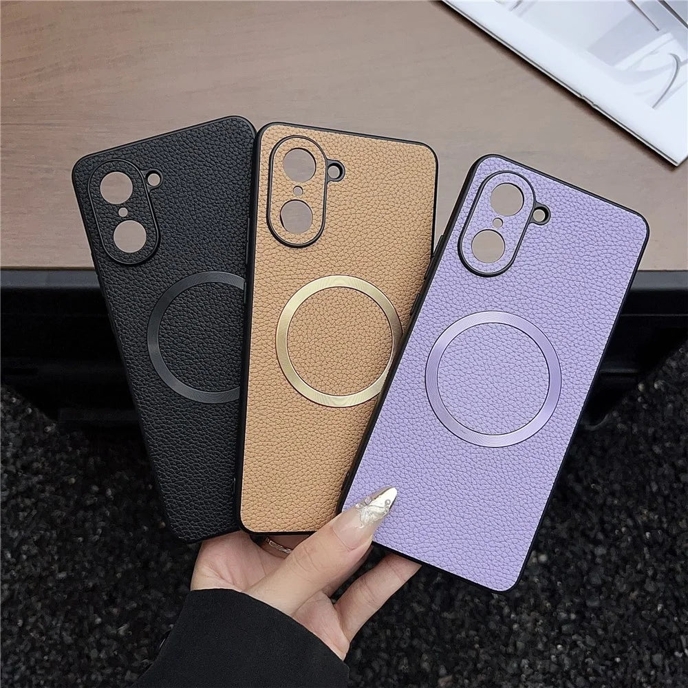 For OnePlus Nord CE5 5G / Ace 5 Racing 5G Magnetic Case Litchi Texture PU Leather + TPU Phone Back Cover - Black - 4