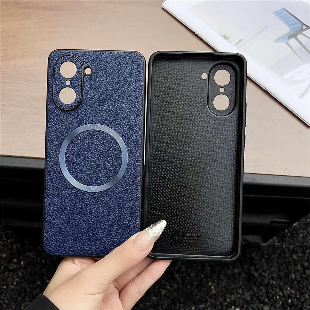 For OnePlus Nord CE5 5G / Ace 5 Racing 5G Magnetic Case Litchi Texture PU Leather + TPU Phone Back Cover - Black - 5