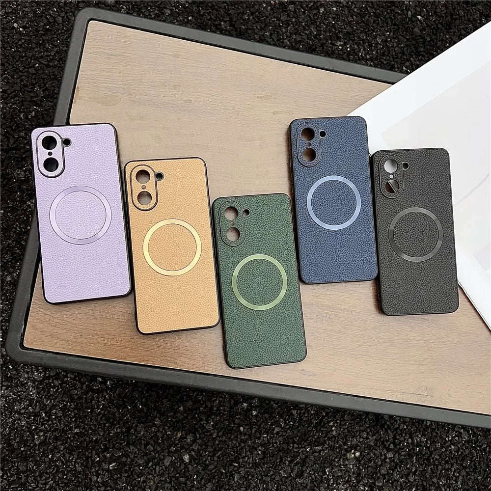 For OnePlus Nord CE5 5G / Ace 5 Racing 5G Magnetic Case Litchi Texture PU Leather + TPU Phone Back Cover - Black - 6