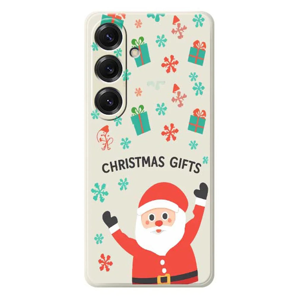 For Samsung Galaxy S25 Case Christmas Gifts Pattern Printing Straight Edge TPU Phone Back Cover - Beige - 1