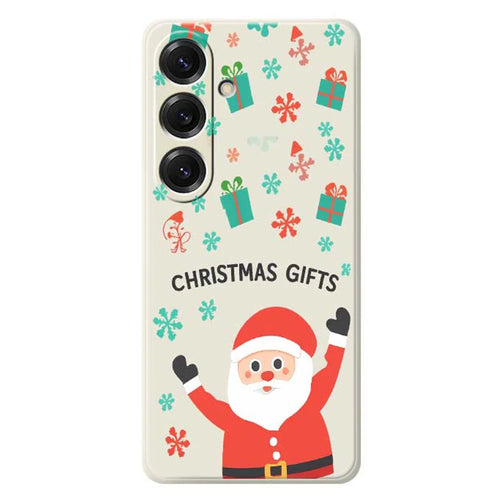 For Samsung Galaxy S25 Case Christmas Gifts Pattern Printing Straight Edge TPU Phone Back Cover - Beige - 1