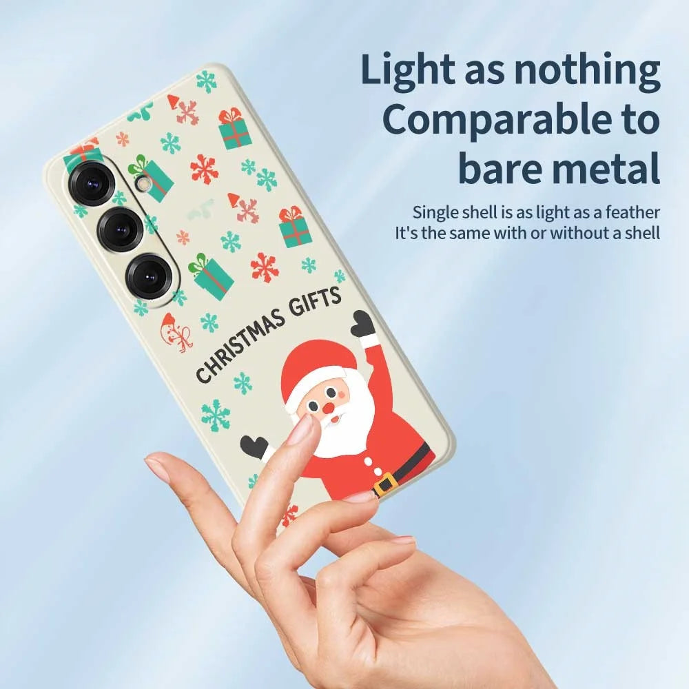 For Samsung Galaxy S25 Case Christmas Gifts Pattern Printing Straight Edge TPU Phone Back Cover - Beige - 4