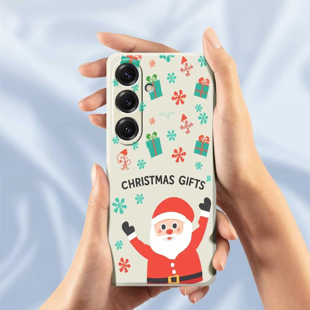 For Samsung Galaxy S25 Case Christmas Gifts Pattern Printing Straight Edge TPU Phone Back Cover - Beige - 5