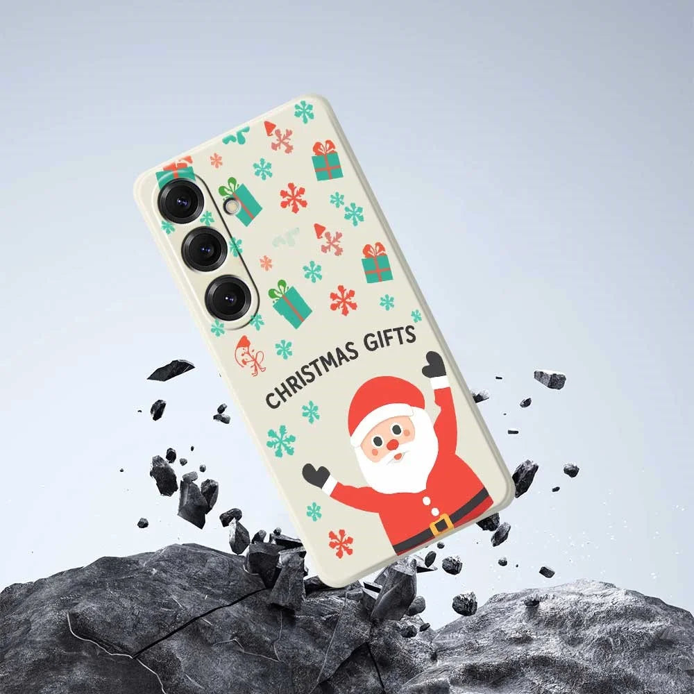 For Samsung Galaxy S25 Case Christmas Gifts Pattern Printing Straight Edge TPU Phone Back Cover - Beige - 6