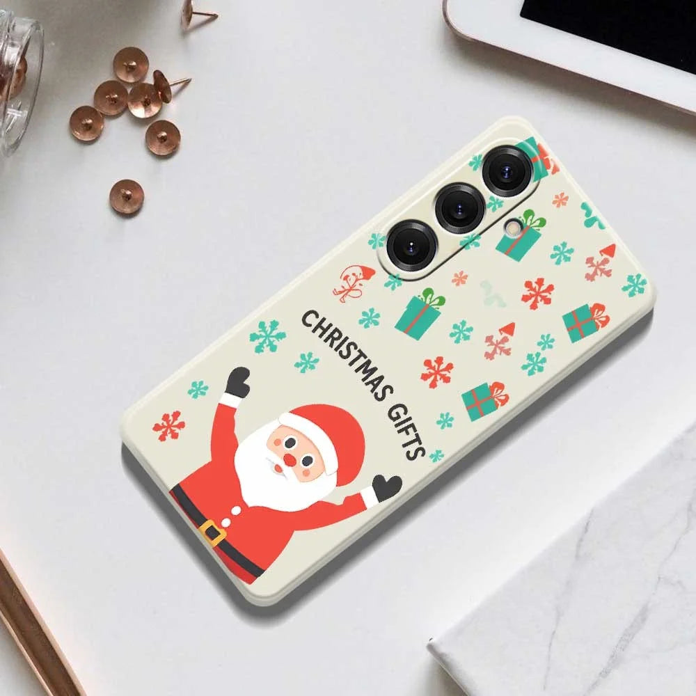 For Samsung Galaxy S25 Case Christmas Gifts Pattern Printing Straight Edge TPU Phone Back Cover - Beige - 7