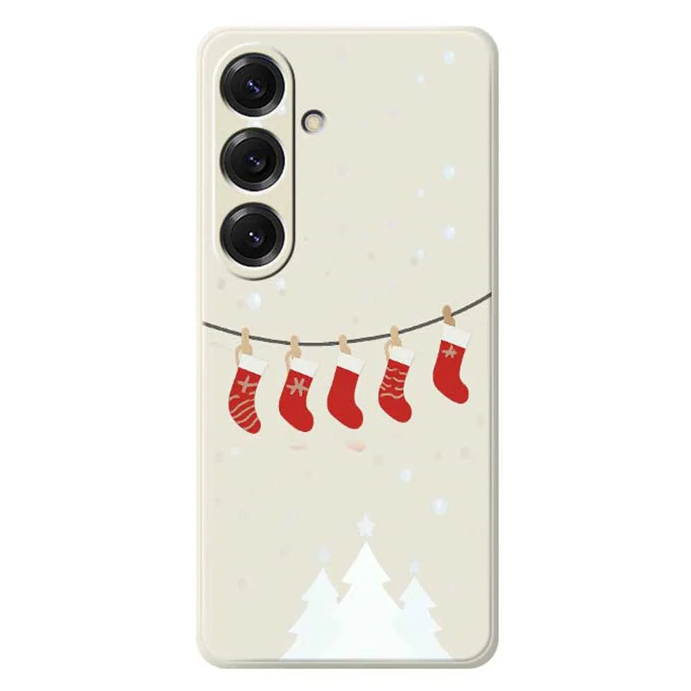 For Samsung Galaxy S25 Case Christmas Stockings Pattern Printing Straight Edge TPU Phone Back Cover - Beige - 1