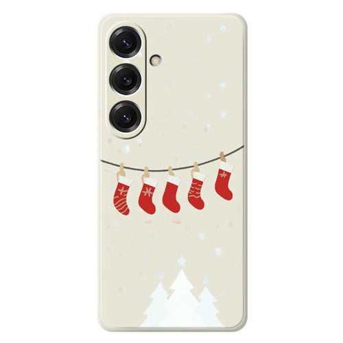 For Samsung Galaxy S25 Case Christmas Stockings Pattern Printing Straight Edge TPU Phone Back Cover - Beige - 1