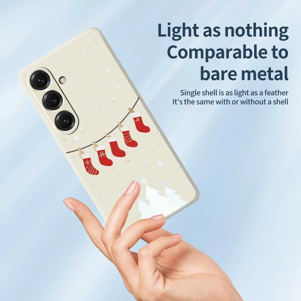 For Samsung Galaxy S25 Case Christmas Stockings Pattern Printing Straight Edge TPU Phone Back Cover - Beige - 4