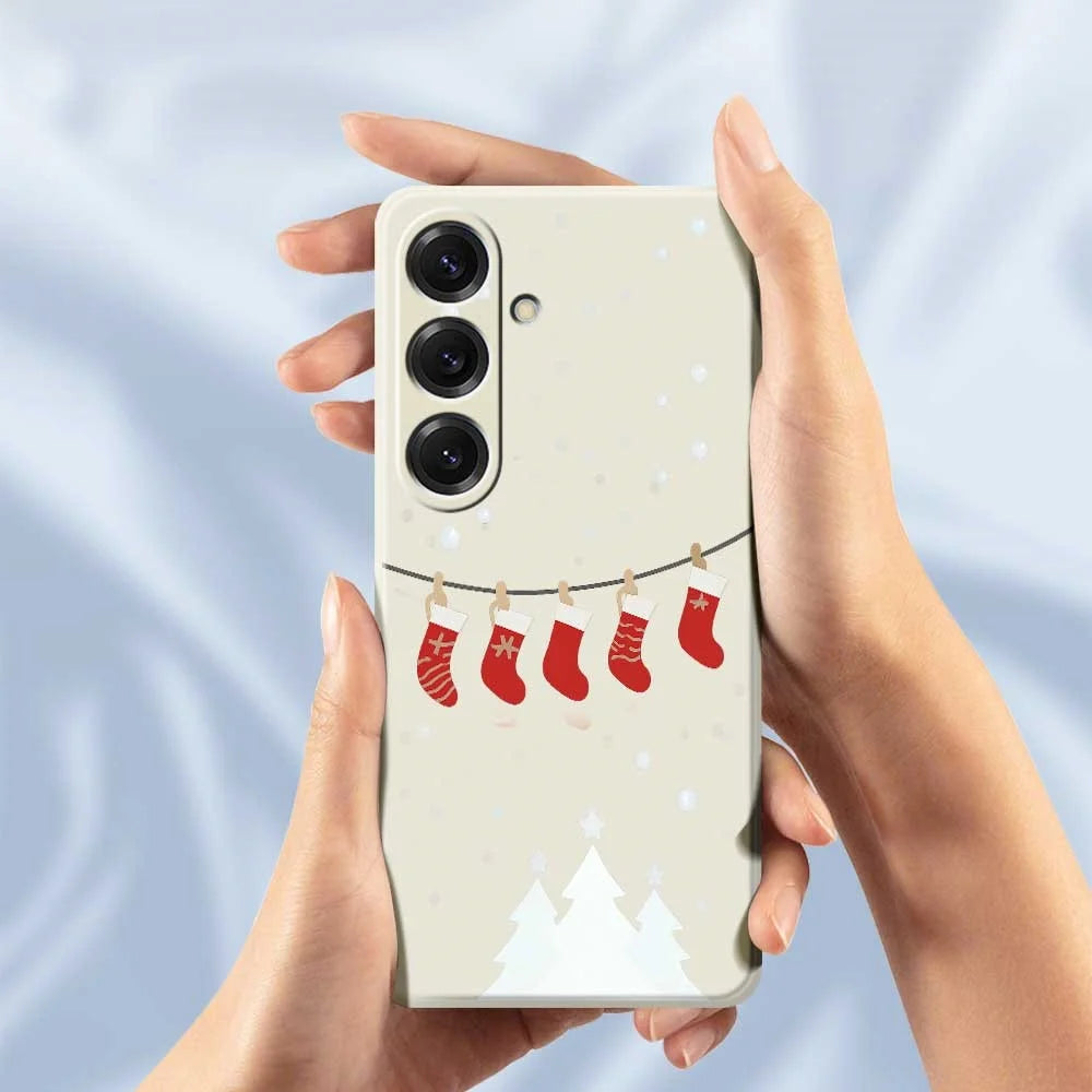 For Samsung Galaxy S25 Case Christmas Stockings Pattern Printing Straight Edge TPU Phone Back Cover - Beige - 5
