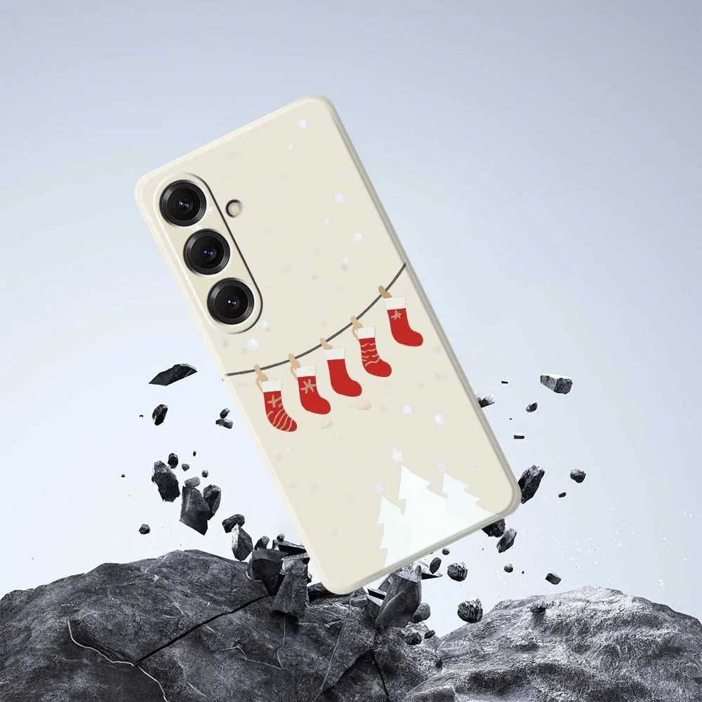 For Samsung Galaxy S25 Case Christmas Stockings Pattern Printing Straight Edge TPU Phone Back Cover - Beige - 6