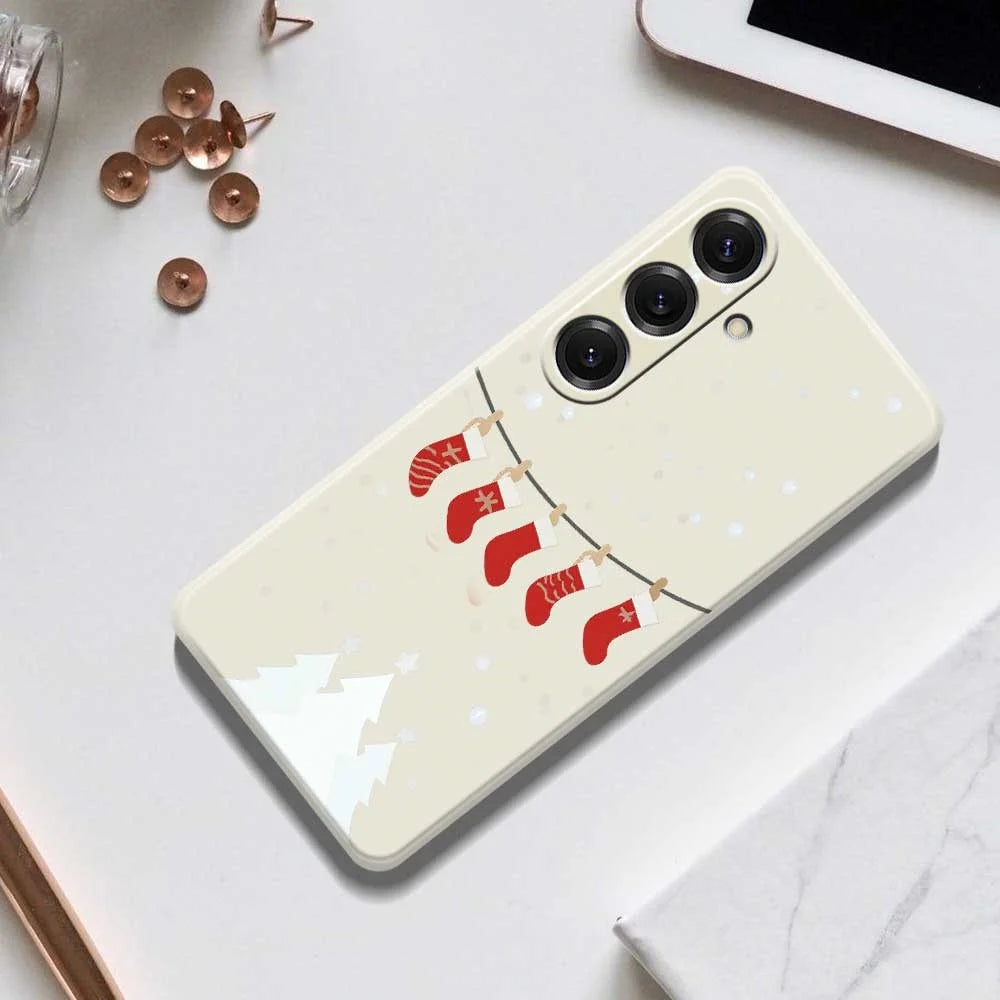 For Samsung Galaxy S25 Case Christmas Stockings Pattern Printing Straight Edge TPU Phone Back Cover - Beige - 7