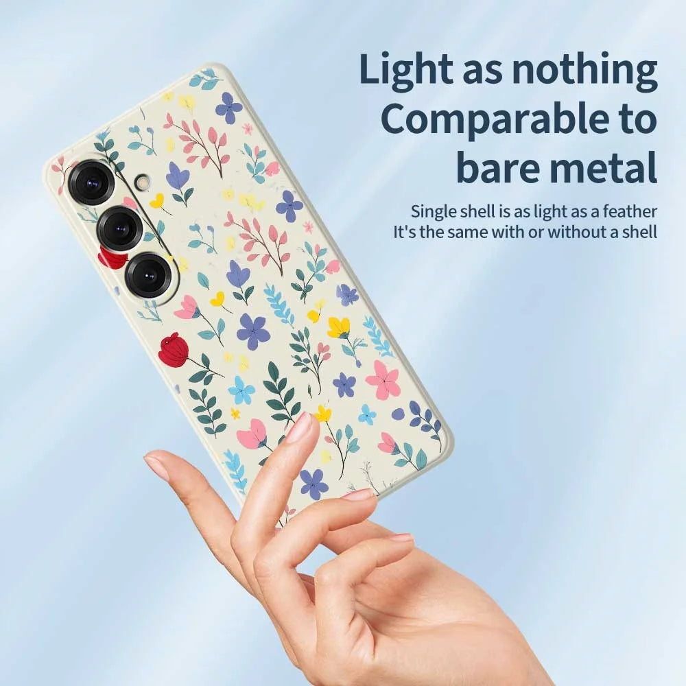 For Samsung Galaxy S25 Case Colorful Flower Branches Pattern Printing Straight Edge TPU Phone Back Cover - Beige - 4