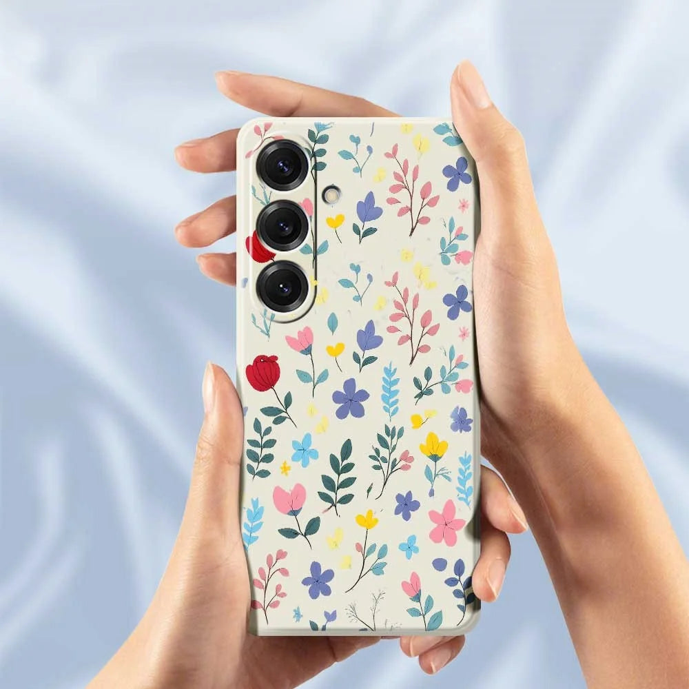 For Samsung Galaxy S25 Case Colorful Flower Branches Pattern Printing Straight Edge TPU Phone Back Cover - Beige - 5