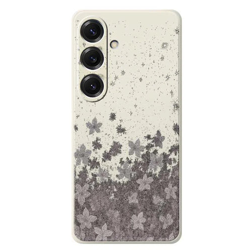 For Samsung Galaxy S25 Case Grey Flowers Pattern Printing Straight Edge TPU Phone Back Cover - Beige - 1
