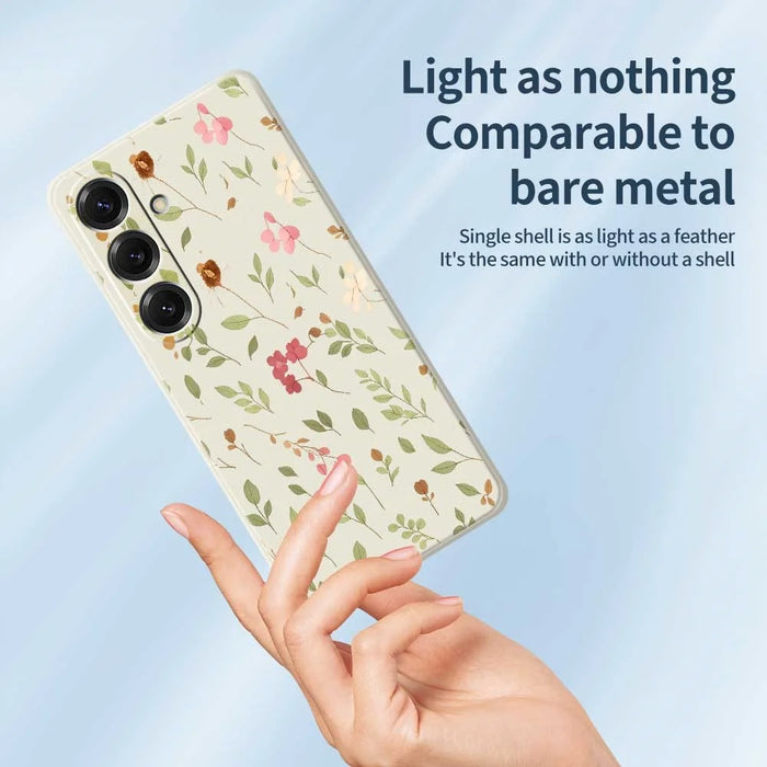 For Samsung Galaxy S25 Case Small Flower Leaves Pattern Printing Straight Edge TPU Phone Back Cover - Beige - 4