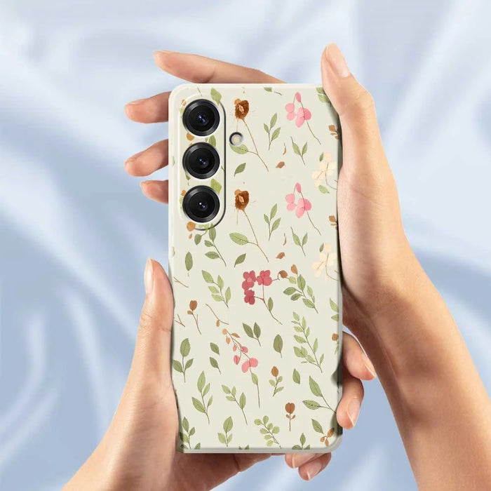 For Samsung Galaxy S25 Case Small Flower Leaves Pattern Printing Straight Edge TPU Phone Back Cover - Beige - 5