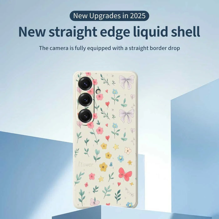 For Samsung Galaxy S25 Case Floral Bow Pattern Printing Straight Edge TPU Phone Back Cover - Beige - 3