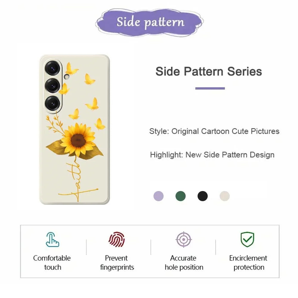 For Samsung Galaxy S25 Case Golden Butterfly Sunflower Pattern Printing Straight Edge TPU Phone Back Cover - Beige - 2