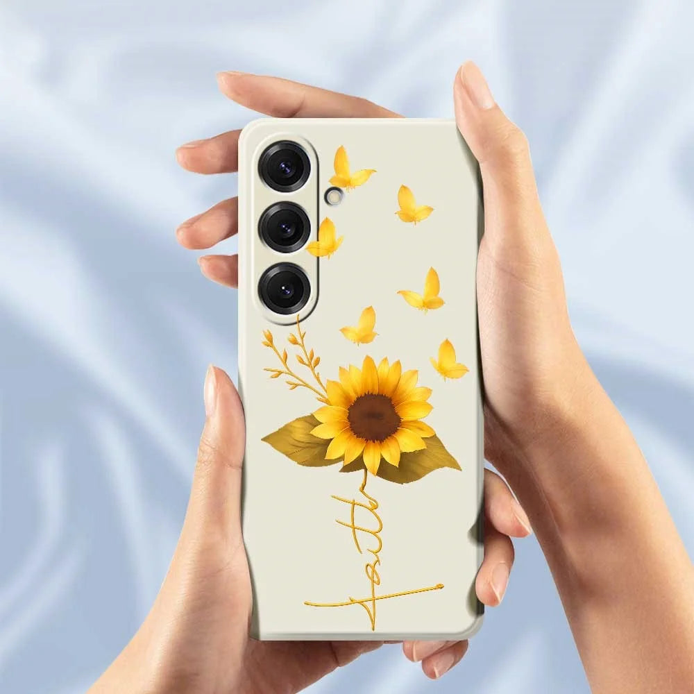 For Samsung Galaxy S25 Case Golden Butterfly Sunflower Pattern Printing Straight Edge TPU Phone Back Cover - Beige - 5