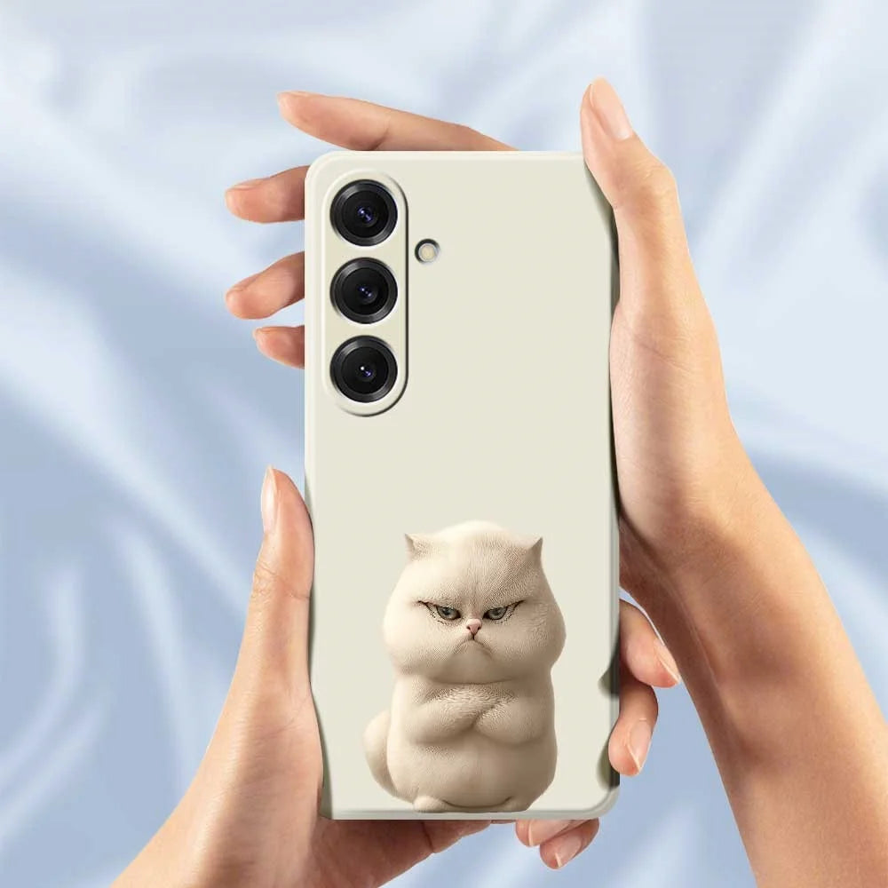 For Samsung Galaxy S25 Case Angry Cat Pattern Printing Straight Edge TPU Phone Back Cover - Beige - 5