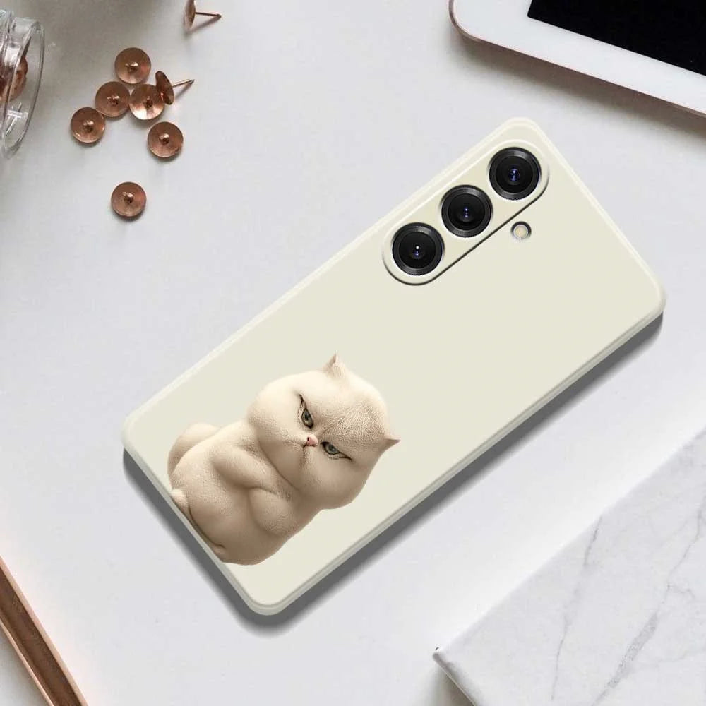 For Samsung Galaxy S25 Case Angry Cat Pattern Printing Straight Edge TPU Phone Back Cover - Beige - 7