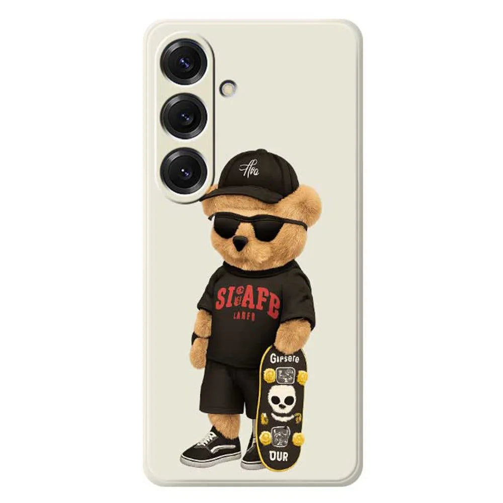 For Samsung Galaxy S25 Case Cool Bear Pattern Printing Straight Edge TPU Phone Back Cover - Beige - 1