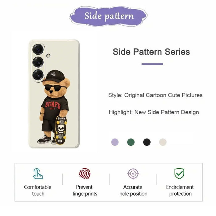 For Samsung Galaxy S25 Case Cool Bear Pattern Printing Straight Edge TPU Phone Back Cover - Beige - 2
