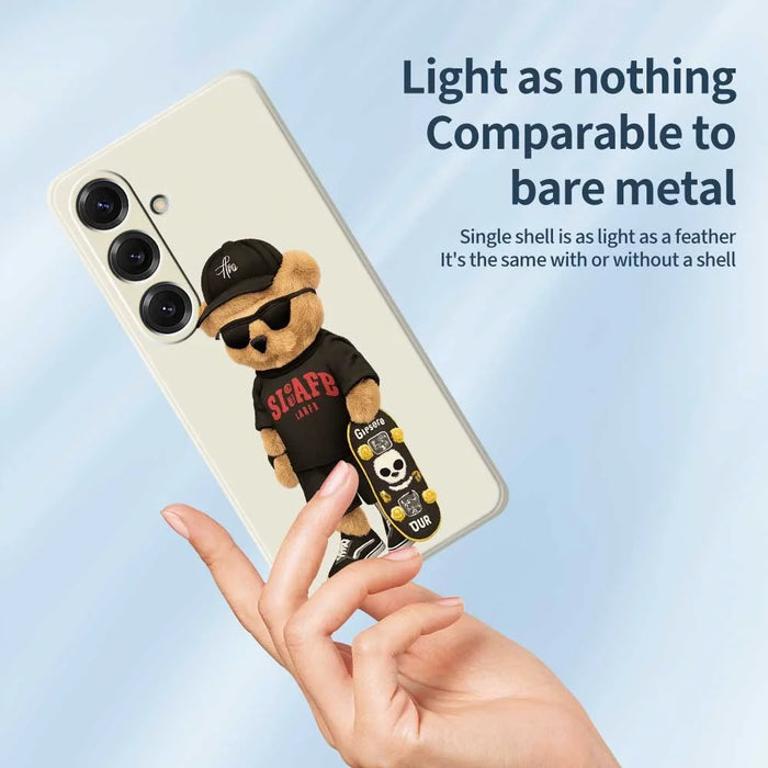 For Samsung Galaxy S25 Case Cool Bear Pattern Printing Straight Edge TPU Phone Back Cover - Beige - 4