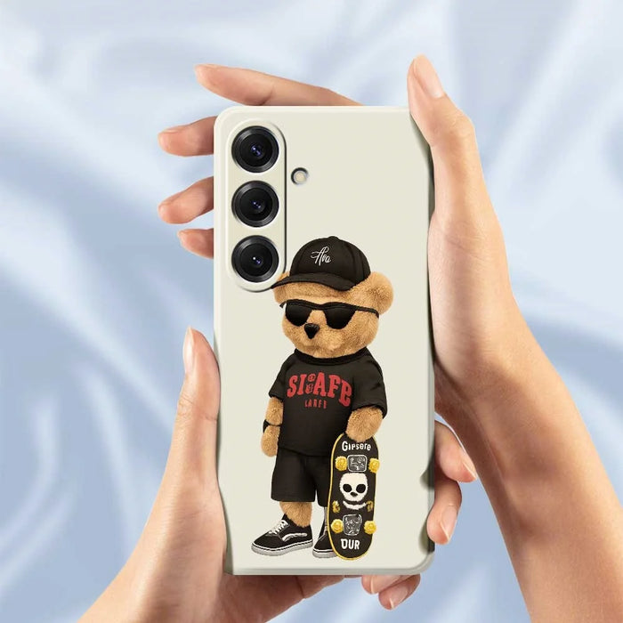 For Samsung Galaxy S25 Case Cool Bear Pattern Printing Straight Edge TPU Phone Back Cover - Beige - 5