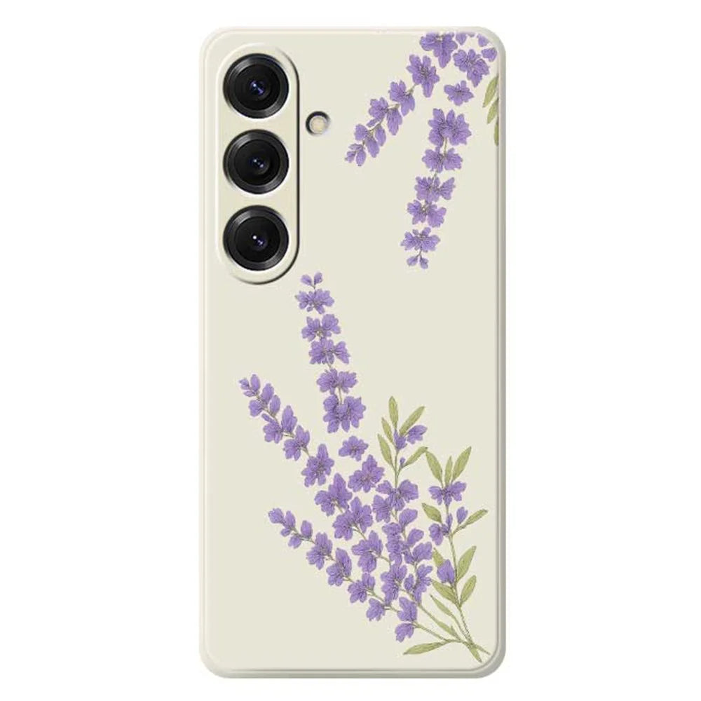 For Samsung Galaxy S25 Case Lavender Pattern Printing Straight Edge TPU Phone Back Cover - Beige - 1