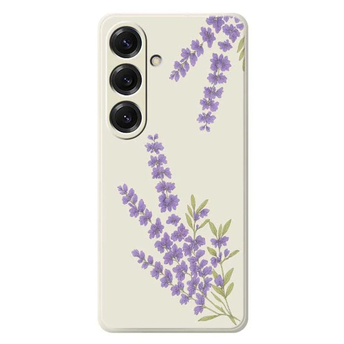 For Samsung Galaxy S25 Case Lavender Pattern Printing Straight Edge TPU Phone Back Cover - Beige - 1