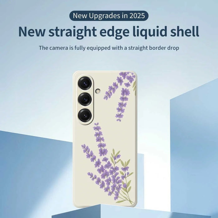 For Samsung Galaxy S25 Case Lavender Pattern Printing Straight Edge TPU Phone Back Cover - Beige - 3