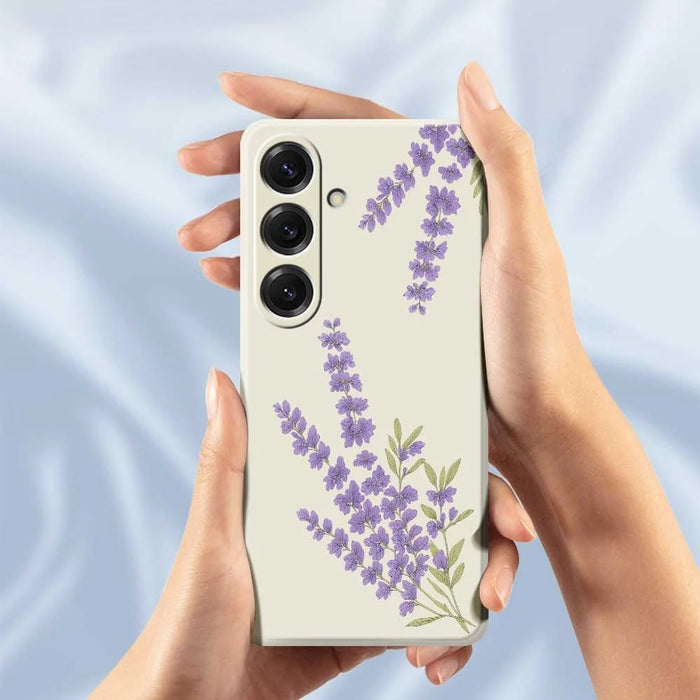 For Samsung Galaxy S25 Case Lavender Pattern Printing Straight Edge TPU Phone Back Cover - Beige - 5