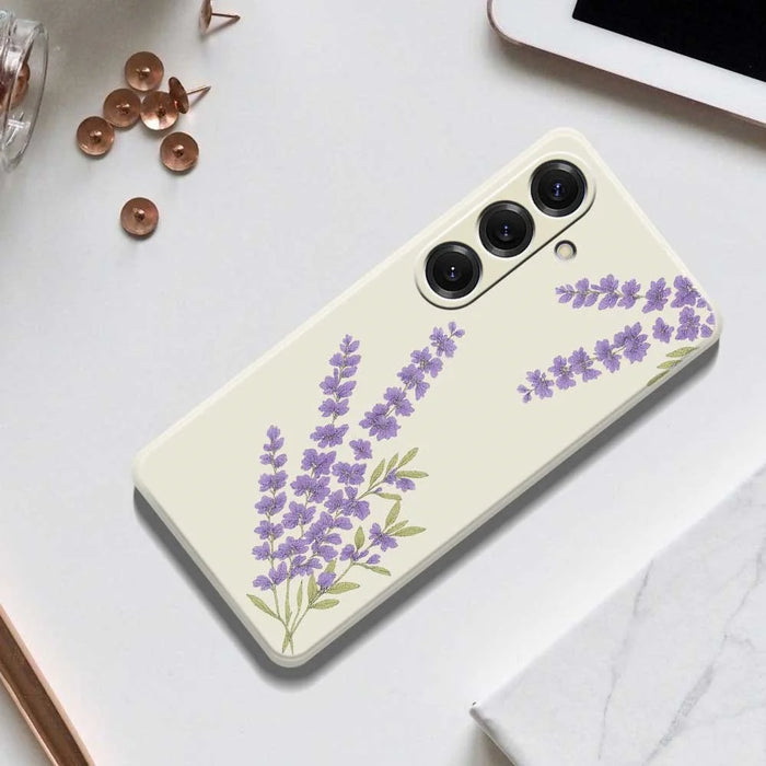 For Samsung Galaxy S25 Case Lavender Pattern Printing Straight Edge TPU Phone Back Cover - Beige - 7