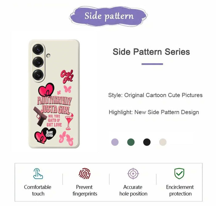 For Samsung Galaxy S25 Case Pink Elements Pattern Printing Straight Edge TPU Phone Back Cover - Beige - 2
