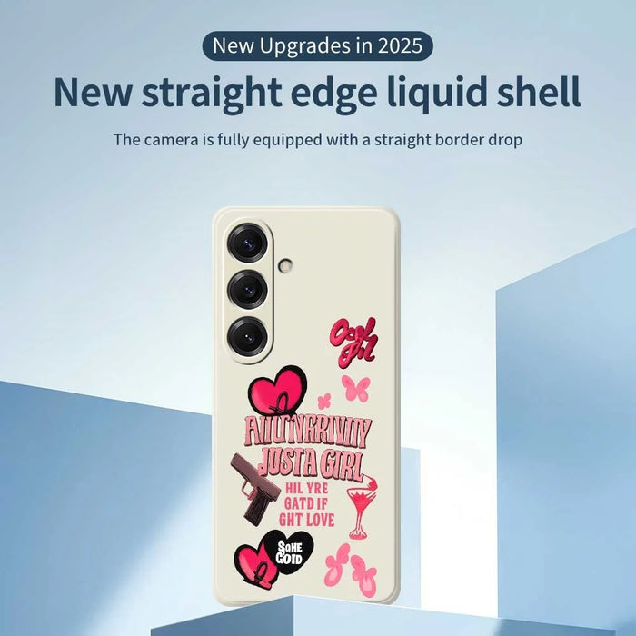 For Samsung Galaxy S25 Case Pink Elements Pattern Printing Straight Edge TPU Phone Back Cover - Beige - 3